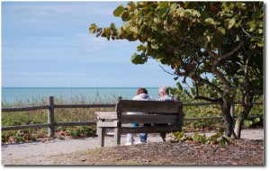 retired couple on a park bench